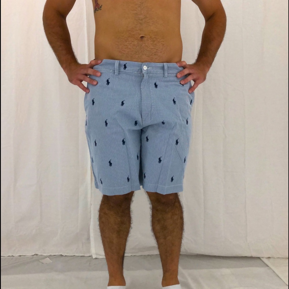 POLO BY RALPH LAUREN LOGO PRINT FLAT SHORTS BLUE🐳